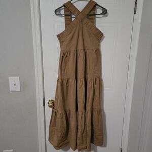 BUCKETLIST Tan Cross-Back Maxi Dress